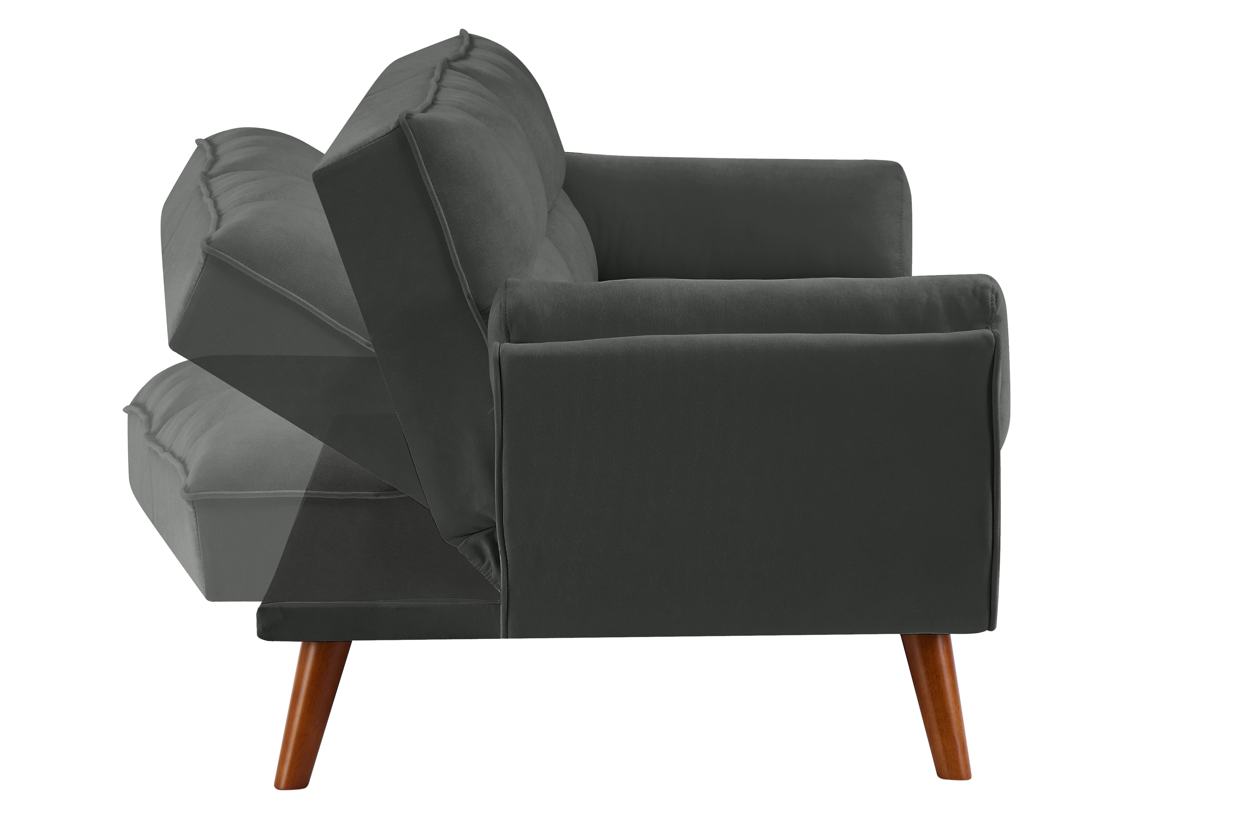 Convertible Futon Sofa Bed, Linen Sleeper Couch with Solid Wood Legs and Adjustable Backrests for Small Spaces, Living Room, Bedroom, 2064Dark Gray